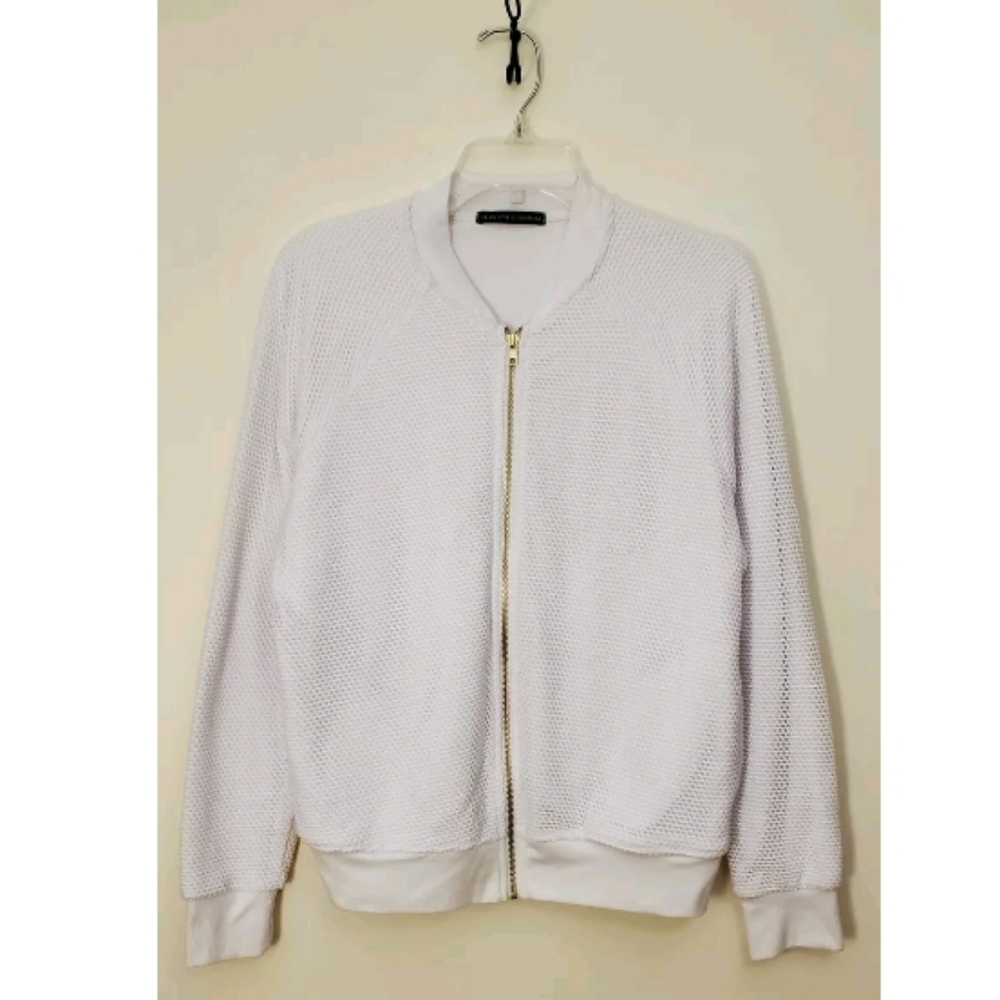 Harlowe & Graham White Knit Mesh Bomber Jacket M